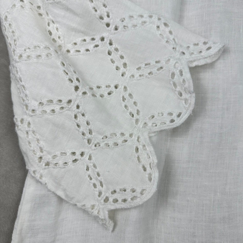 Gorgeous Chicos White 100% Linen Eyelet scalloped Bell Sleeve Tunic Top Sz 1 Med - Picture 2 of 16